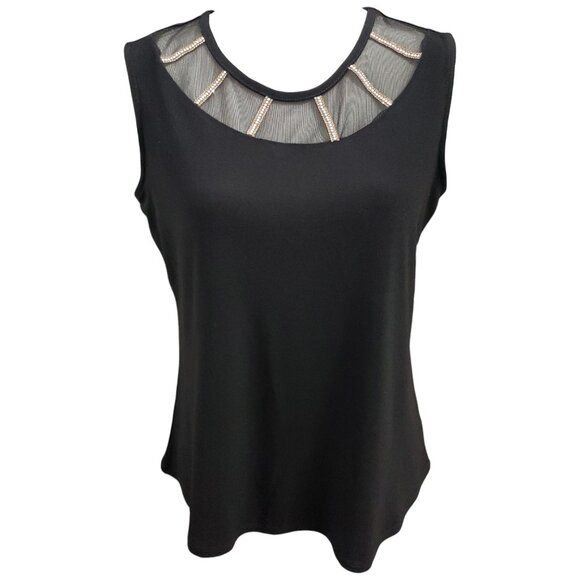 Love Scarlet Womens Sleeveless Black Blouse with Embellished Collar Medium - Picture 3 of 8